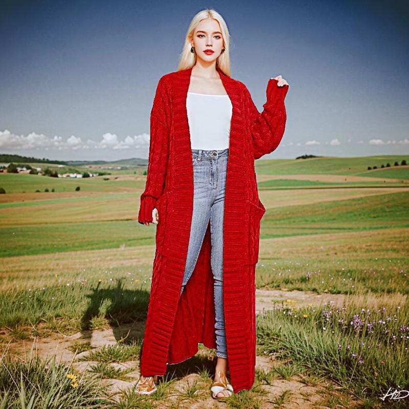Womens Cable Knit Long Cardigan With Pockets Winter Casual Sweater 17 Colors
