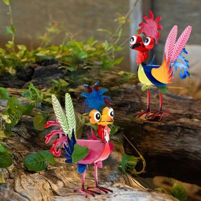 Iron Rooster Statue Hand-Painted Garden Rooster Ornaments Colorful Rooster Figurine Yard Art