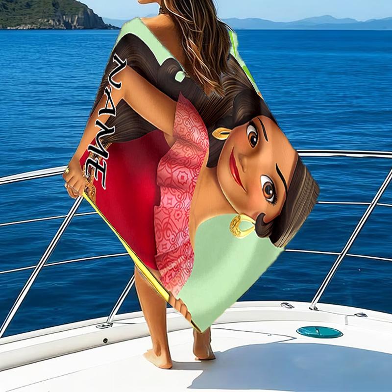 1pc Princess8 Beach Towel with Custom Name, Beach/Swimming/Bath/Picnic/Camping Towel, Suitable for Seaside Beaches