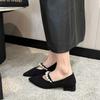 Mary Jane Shoes Women's Early Spring New Pearl One-word Buckle Belt Temperament Pointed Head with Skirt Shallow Mouth Single Shoes Women