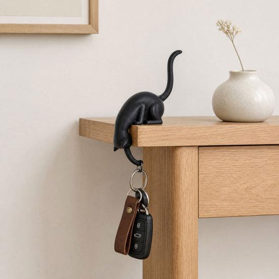Yousheng 2Pcs 3D Printed Cat Shaped Hook, Black And White Cute Cat Key Hanger, Decorative Ornaments for Cat Lovers, Creative Home Decor Wall Shelf