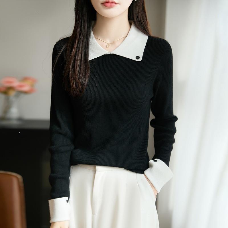 Collared Knitted Sweater with Long Sleeves, Women's New Autumn-winter Style, Multi-color, Slim-fitting, Figure-hugging Base Layer Top