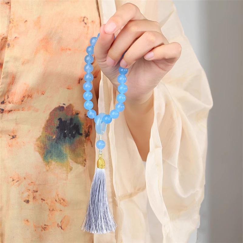 Natural Sea Blue Agate Chalcedony Holding 10Mm Tassel Around The Finger Soft Long Hand Twist, Eighteen Children Natural Support Identification