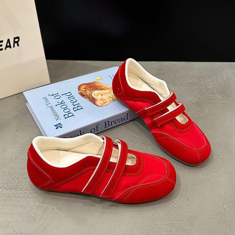 2025 spring and summer new leather flat ballet shoes Velcro double word belt Mary Jane shoes versatile single shoes