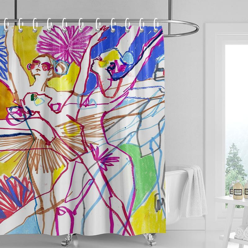 

Ballerina Shower Curtain-Pink And Blue Ballerina Floral Print Waterproof Art Bathroom Decoration 180x 80cm 180 x240cm 90x180cm