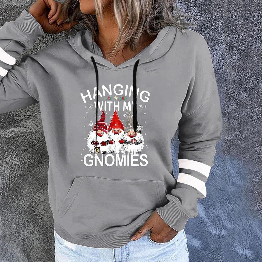 Women's Fashion Leisure Christmas Party Printed Long Sleeve Hooded Pullover Top