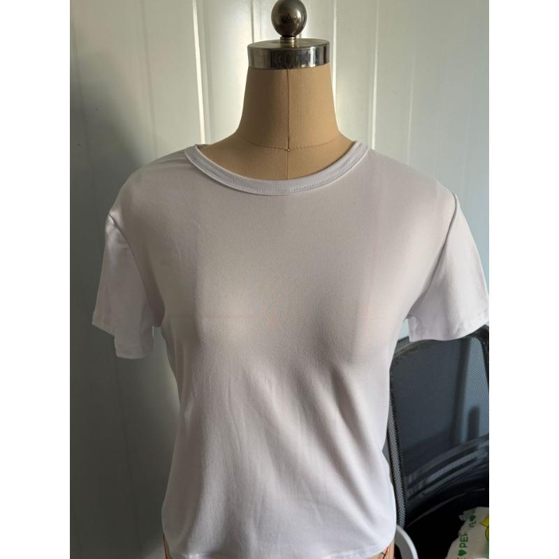 Women Cropped Slim Fit Solid Crew Neck Short Sleeve T Shirt