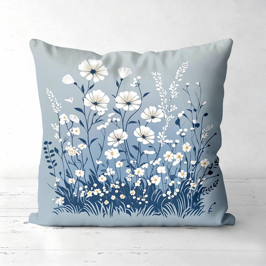 Floral Patterned Blue Cushions For Home Decor Polyester Pillowcase, Sofa Decorative Cushion Cov Headboard Pillow