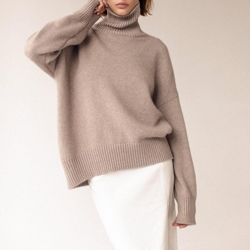 Nuovo Pullover Casual a Manica Lunga in Maglia Liscia Autunno Donna Inverno Spesso Morbido Collo Alto Pullover Maglioni Donna Moda Maglieria Morbida Jumper 24913