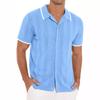 Mens Short Sleeve Knit Polo Shirt Color Block Contrast Collar Button Down Textured Casual Top For Summer