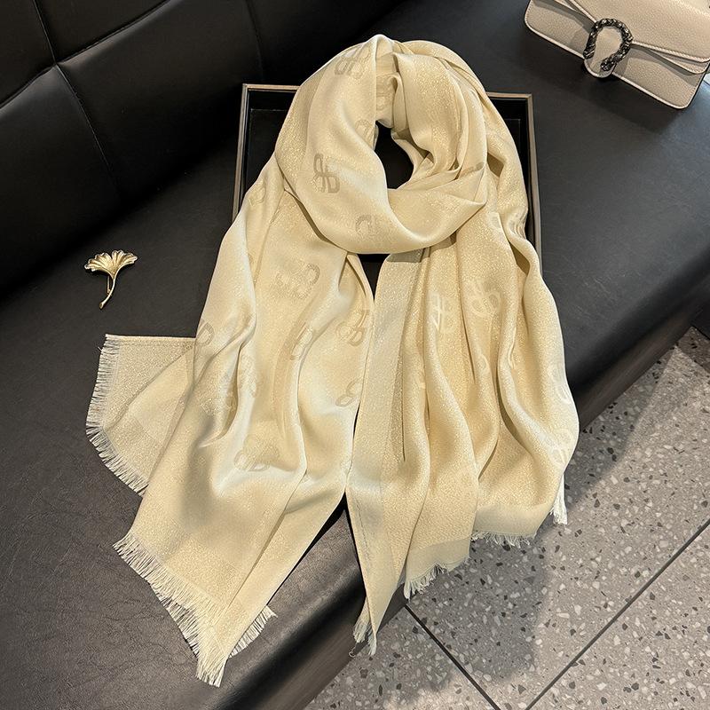 High Fashion Spring And Summer Long Silk Scarf Silk Shawl Scarf Fashion Versatile Tencel Cotton Letter Scarf