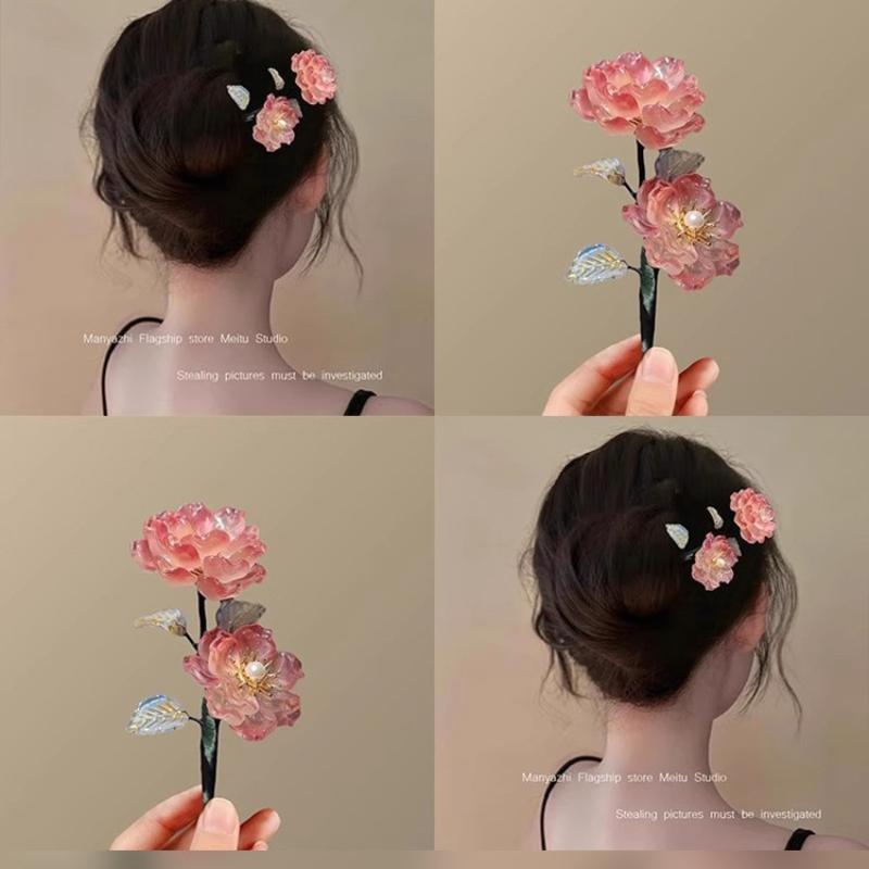 

1Pc Exquisite Glass Hair Accessories Ethnic Style Hairpins Ancient Style Hairpins Coiled Hair Vintage Hairpins