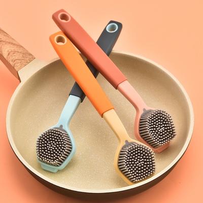 Kitchen Cleaning Brush with Soft Plastic Long Handle and Silicone for Dishes and Pots Decontamination
