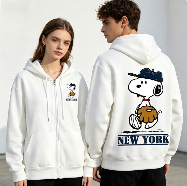 Snoopy Print Unisex Zip-Up Hoodie - Warm & Loose for Autumn/Winter