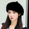 Big Head Circumference Black Beret Female Winter New Trendy Face Small Mink Hair Hat Octagonal Hat Cloud Hat Milliner