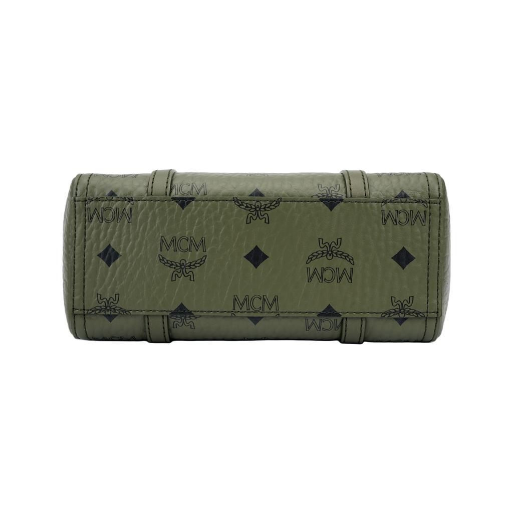 MCM Logo Print Brass Nameplate Tote Bag Visetos Classic Pattern Faux Leather Handbag Mini Women Tote Bags Green MWPFAMT08K8001