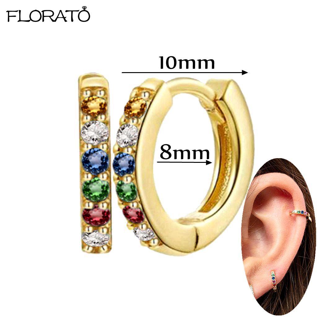 925 Silver Needle Crystal 9mm Small Hoop Earrings for Women Minimal Huggie Earrings Colorful Zircon Piercing Earrings Jewelry