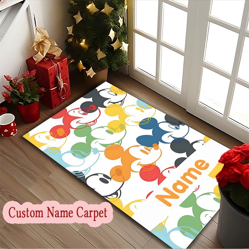 1pc Customize Name Chair Rug for Home Office Use, Colorful Mickey Mouse Storytime Area Carpet Appropriate for All Seasons