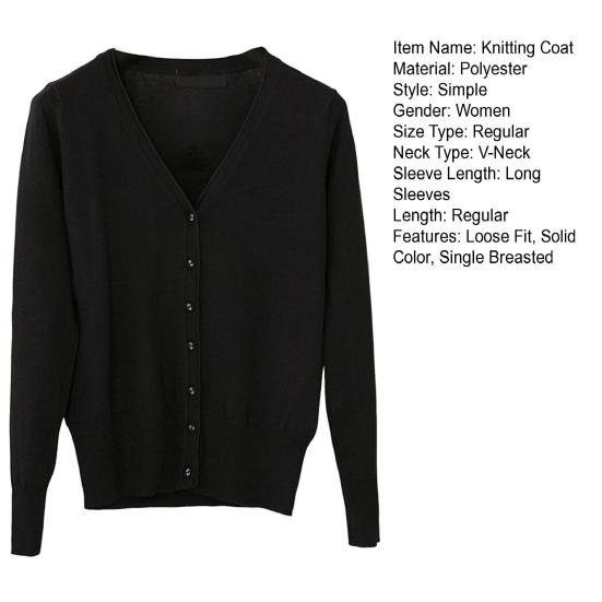 Damski sweter z dzianiny z dekoltem w serek, długim rękawem, jednorzędowy, jednolity kolor, ściągaczowy dół, miękki i ciepły, kardigan