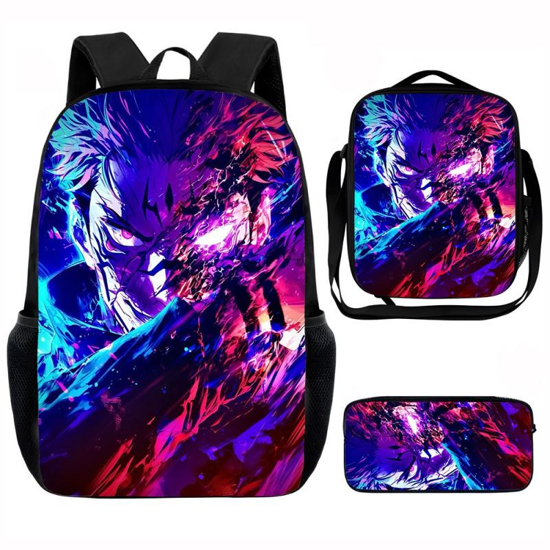 Set Zaino Scolastico Cartone Animato Anime Bambini Leggero Ergonomico Borsa a Spalla Doppia Con Portapranzo Astuccio Tessuto Oxford