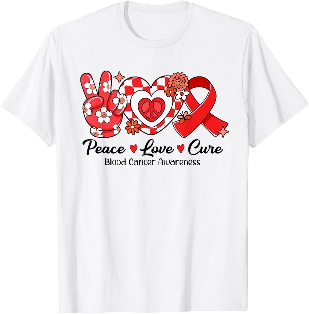 Groovy Peace Love Cure Blood Cancer Awareness Unisex T-Shirt