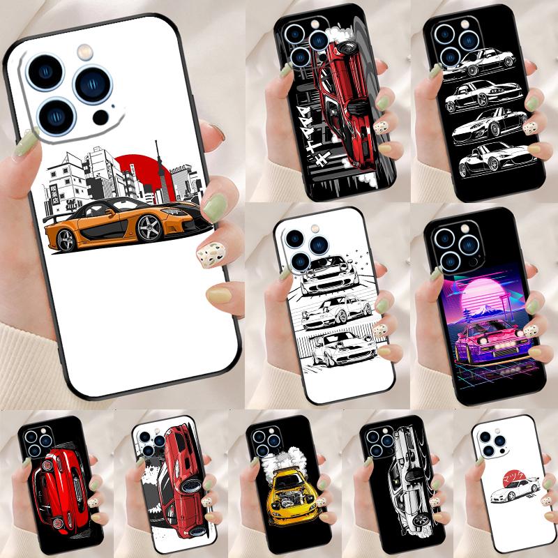 JDM Car RX7 MX5 Case For iPhone 16e 16 15 Pro Max 11 12 13 Mini 14 15 Pro Max 15 Plus XR Phone Back Cover