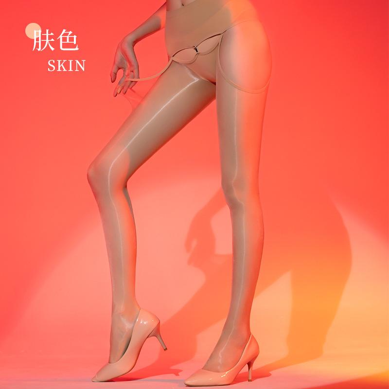 Side Hollow Seamless Crotch Stockings Buckle Type Aurora Oil Bright Sexy Black Silk Temptation Thin Red Edge Suspender Socks Free