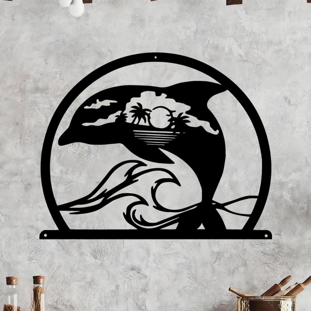 1pc Dolphin Ocean Metal Wall Art, Leaping Marine Sculpture, Weather Resistant Iron Mural for Coastal Nautical Decor Patio Garden Fence, Holiday Gift