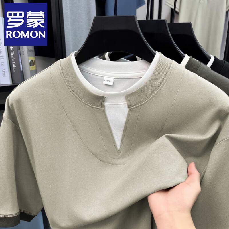 Luomeng Men s Modal Blend Fake Two-Piece T-Shirt M