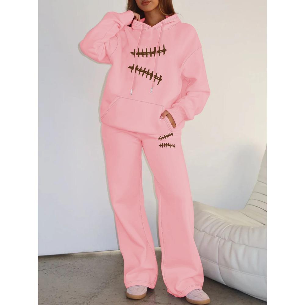 Set Casual Stampato Stile Retrò da Strada Felpa con Cappuccio Larga Pantaloni a Gamba Larga Set Due Pezzi Multifunzionale Adatto a Vari Scenari