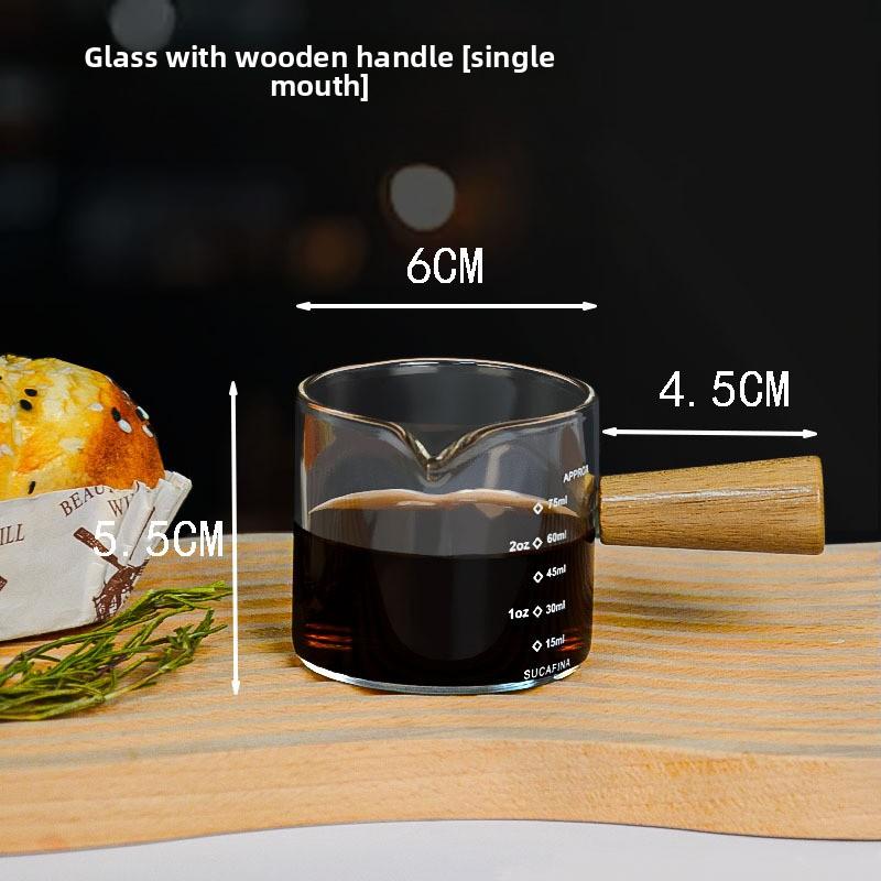 Espresso Extraction Measuring Cup with Scale, Coffee Liquid Ounce Cup, Glass Measuring Cup, Small Milk Cup with Wooden Handle