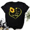 Cotton 100% Comfortable Casual Women's Black Top Women's T-shirt Casual Sunflower Butterfly Print Oversized T Shirt  Tops