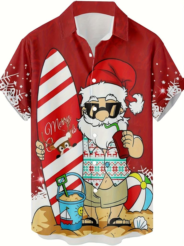 Santa Claus Vacation Retro Pattern 3D Print Men'S Fashion Casual Shirt Individual Hip-Hop Rock Street Hawaiian Shirt