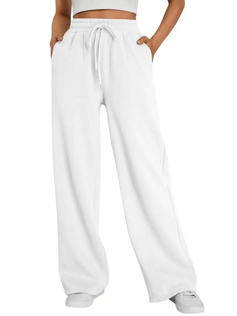 Style Women's Wide-leg Sports Pants, with Pockets, Casual Drawstring Pants, Suitable for Pairing with Casual Wear and S