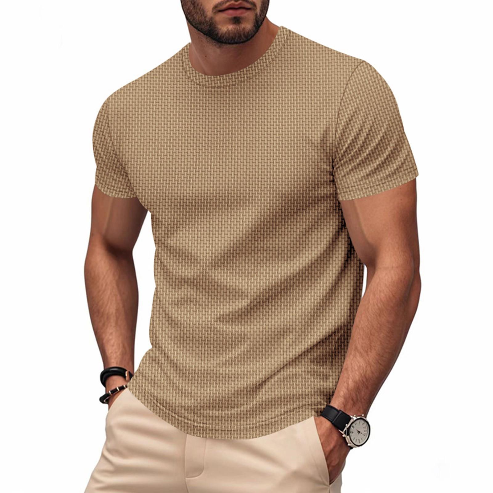 

Men s Summer Color Round Neck Short Sleeve Top Men s Casual Fashion Shirt M хакі