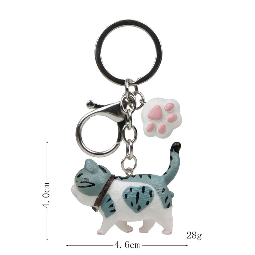 Cute Cartoon Orange Black Gray White Cat And Paw Pendant Keychain Gift For
