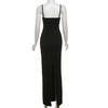 Dames Cami Kant Bodycon Maxi Jurk Spaghettibandjes Mouwloos Split Lange Jurk Sexy Laag Uitgesneden Avondjurk voor Cocktailparty Nachtclubs
