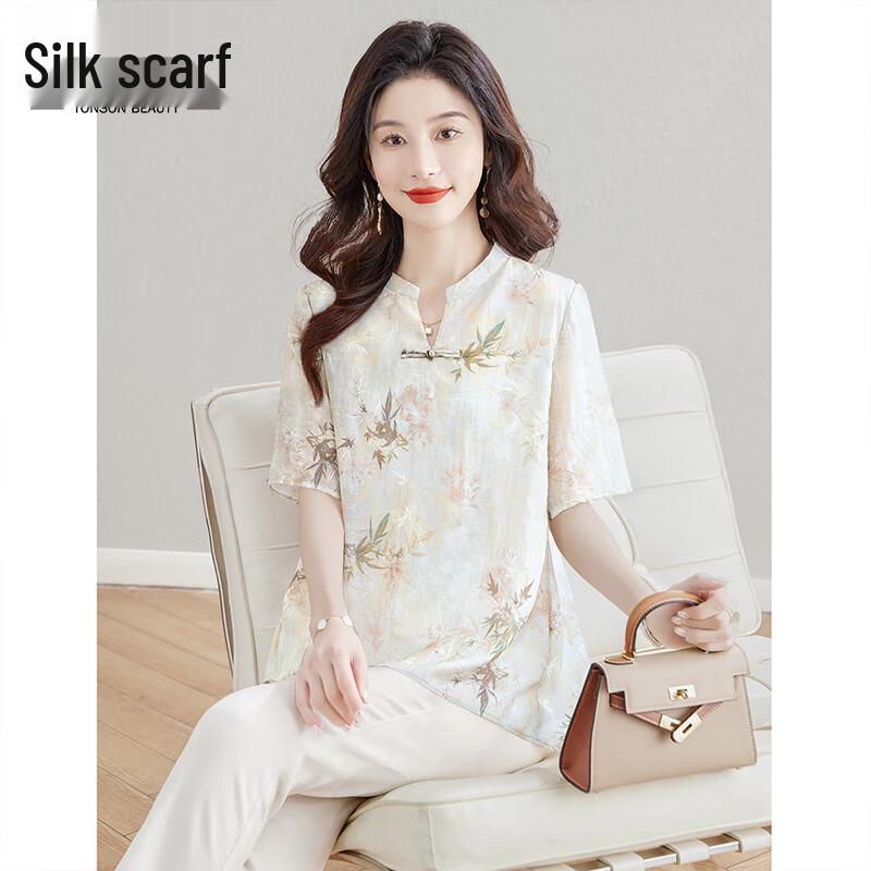 Women s Floral Print New Chinese Style Loose Shirt M
