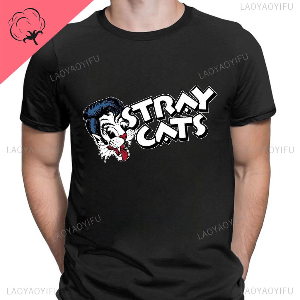 Stray Cats Rock Klassiska T-shirts Amerikanskt Rockabillyband Fan Hipster Streetwear Mode Andningsbar Pojke Flicka Män Kvinnor Bomulls T-shirt