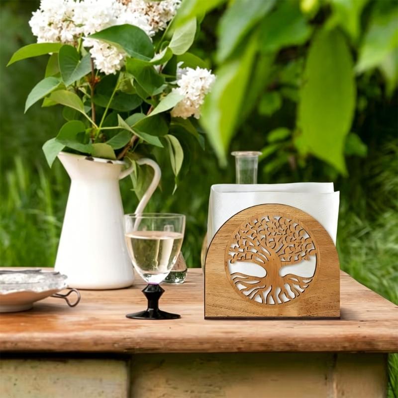 Dekorativer Holz-Serviettenhalter mit filigranem Ausschnittdesign Küchen-Papiertuchspender Tischdekoration für Partys Geeignet für Büros und Cafés