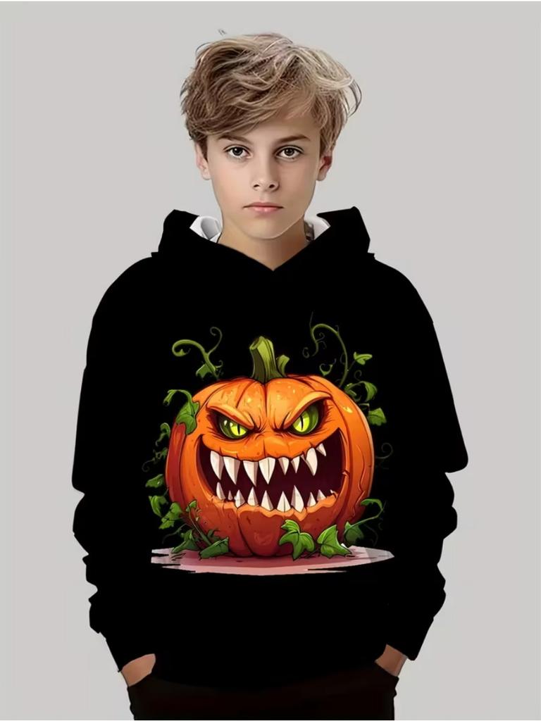 Halloween Hoodies for Kids Cute Ghost Pumpkin Graphic Sweatshirt Cartoon Black Print Holiday Gift Children's Clothing