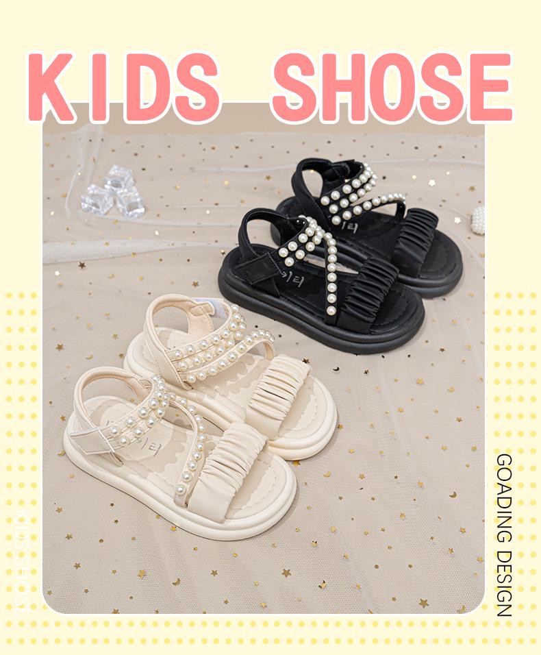Summer 2026 Girls' Pearl Sandals: Elegant Korean-Style Princess Beach Shoes