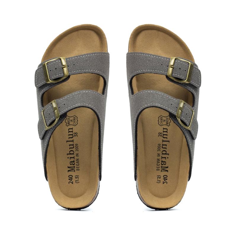 Fashion 2025 New Summer Men's Cork Slippers Suede Leather Mule Clogs Slippers Man Soft Cork Two Buckle Beach Slides Footwear for Men 45