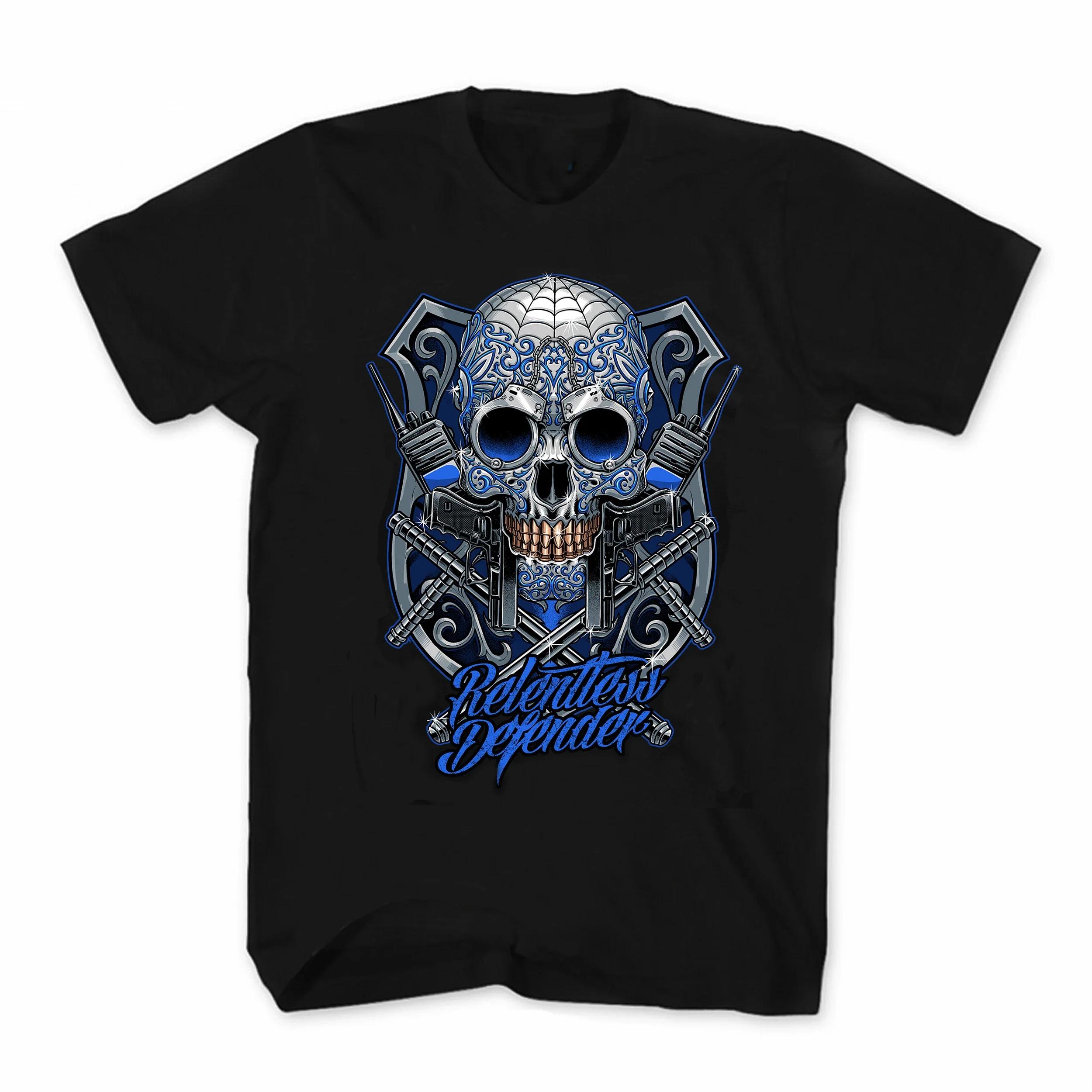 

Thin Blue Line Sugar Skull TShirt 100 Cotton ONeck Summer Short Sleeve Casual Mens Tshirt Size S3XL 4XL