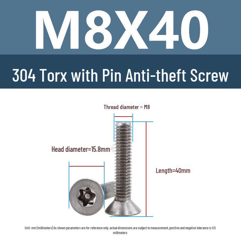 Yigu 304 Tamper-Proof Countersunk Torx Pin Screws, M2-M8, Flat Head, Anti-Removal