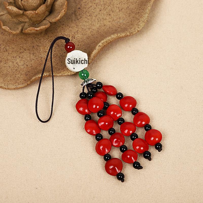 Red Beans & Acacia Bean Bodhi Phone and USB Drive Pendants, Zodiac-Themed Gifts