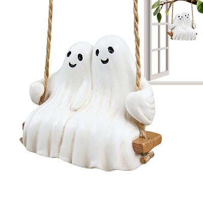 Cute Swing Ghost Couple Garden Statue Outdoor Halloween Decoration Resin Sculpture Interesting Tree Hanging Ornament