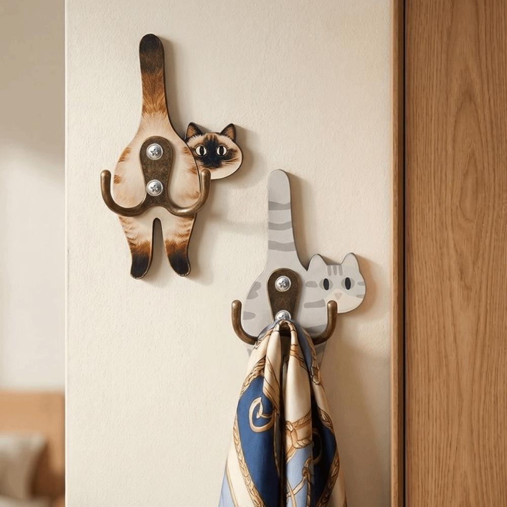 Wall Mounted Cat Butt Tail Key Rack Wooden Key Hanger Cat Shaped Wall Hook  Bathroom