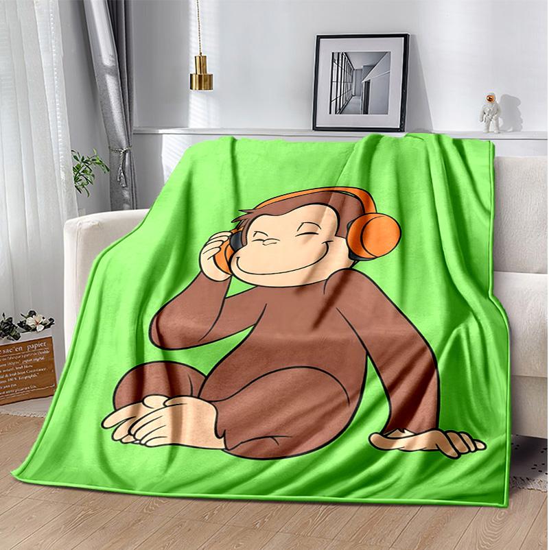 Curious George Flannel Blanket Soft Warm All-Season Throw, Design for Camping, Car Travel, Hiking Sofa, Bed, Office Perfect Gift for Parties