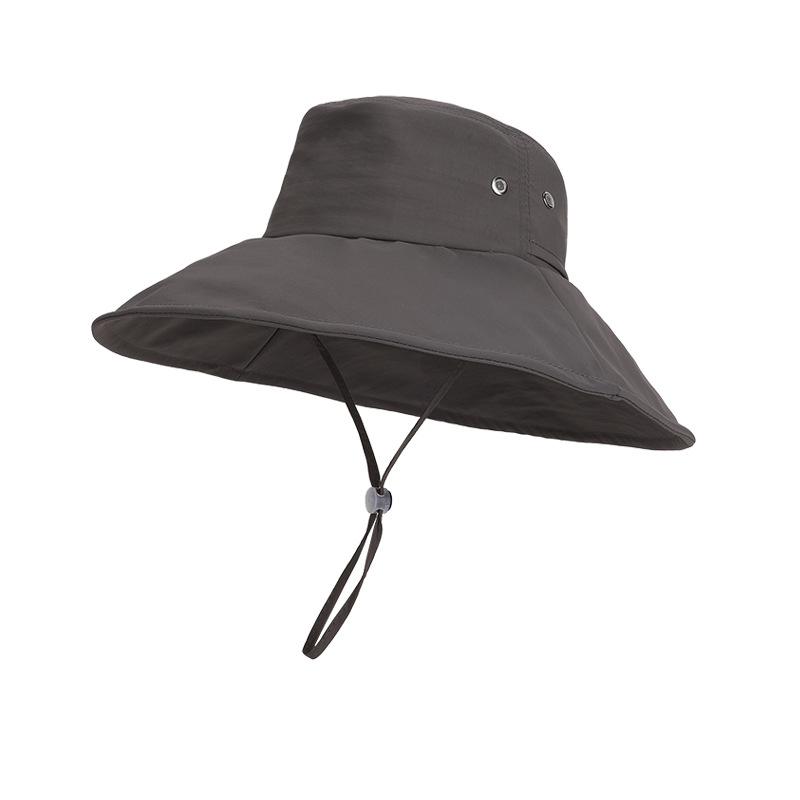 

Spring Summer Outdoor Large Brim Sunscreen Hat Women Can Wear Ponytail Fisherman Hat Mountaineering Camping Sun Hat темно-сірий